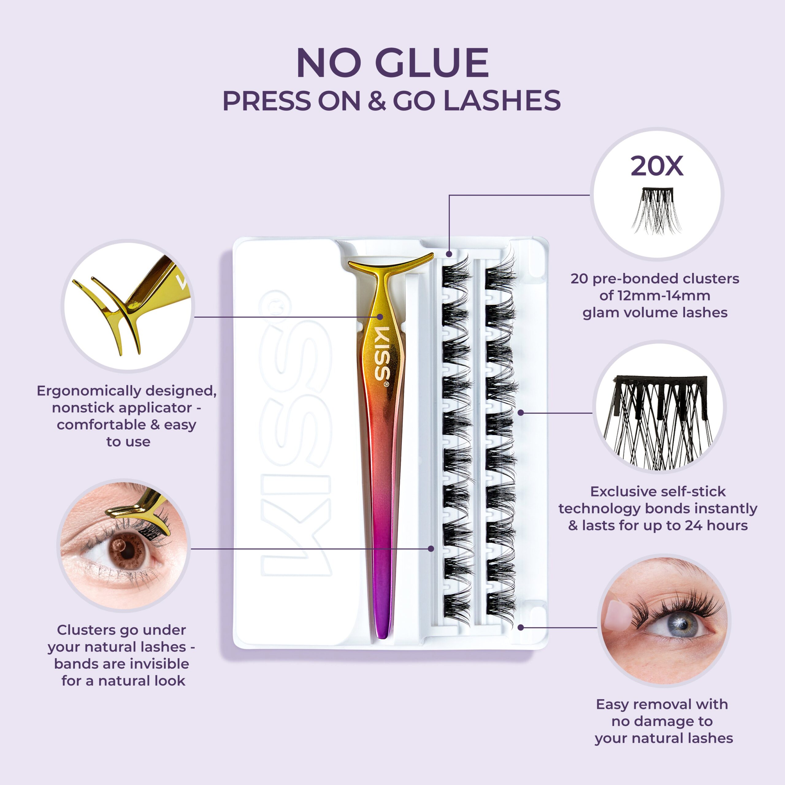 imPRESS Falsies Self Adhesive Eyelashes Refills 30 Clusters - Natural - Image 9