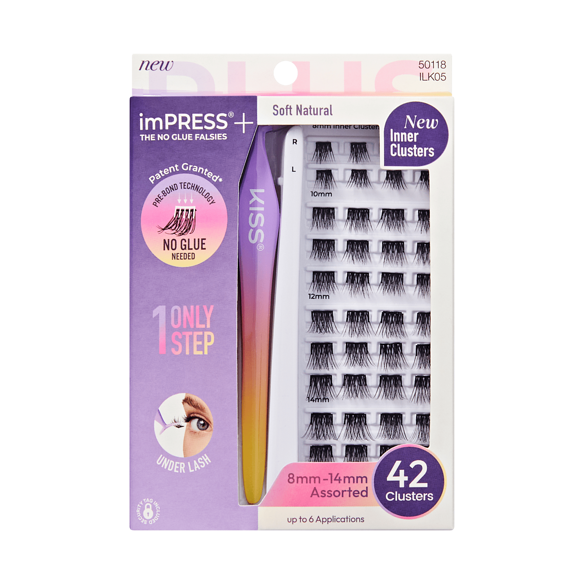 imPRESS+ Press On Self Adhesive Eyelashes, 42 Lash Clusters - Soft Natural